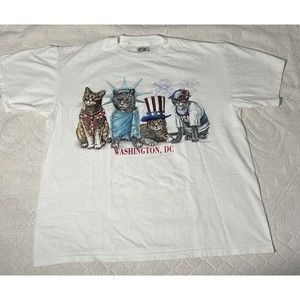 Vintage Prints Of Tails Patriotic Cats 4th Of July Washington DC T-shirt